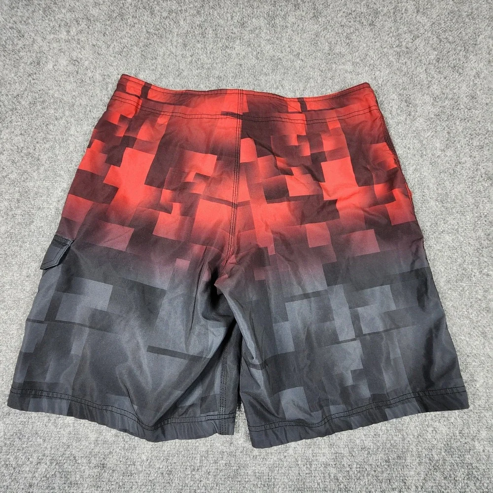 Speedo Mens Board Shorts Red Black Ombre Digital Block Swim Trunks Size‎ 36